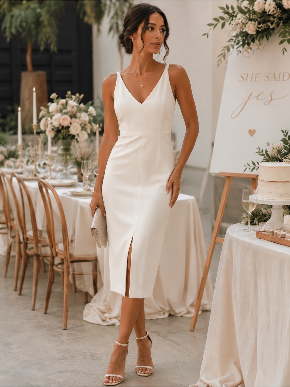 LIKELY Elegant Ivory White Sleeveless Sheath Dress With Cut Out Back Size 8